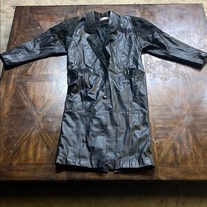 Sleek Black Trench Coat with Leather Finish